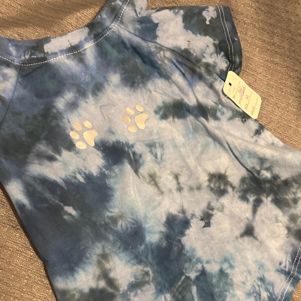 Blue Tie-Dye Pet Tee with Paw Prints Size Medium - Picture 7 of 9